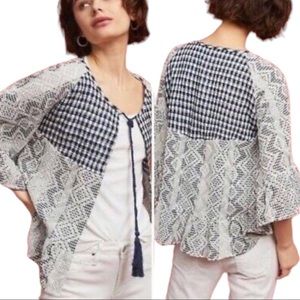 Anthropologie NWT Akemi + Kin Eyelet Blue Gingham Cardigan Kimono Bell Sleeves